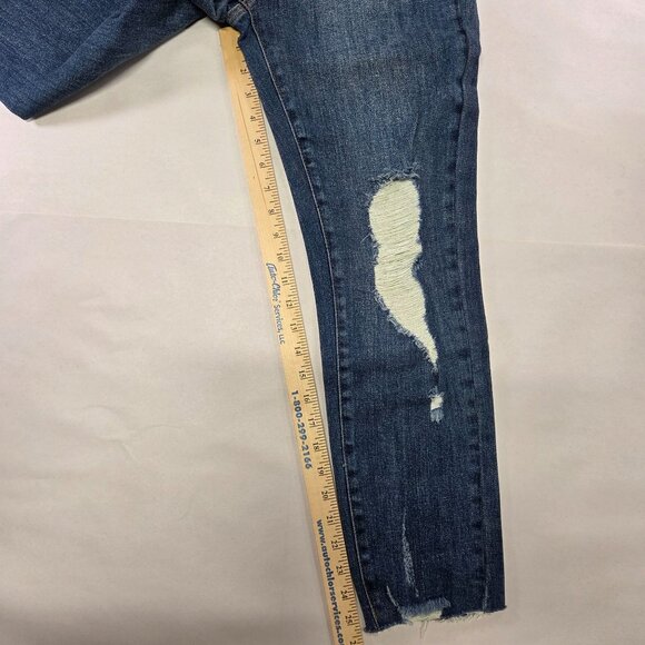 Risen Los Angeles Distressed Raw Hem Blue Skinny Jeans Womens Size 29/9 New Tags - Picture 6 of 14